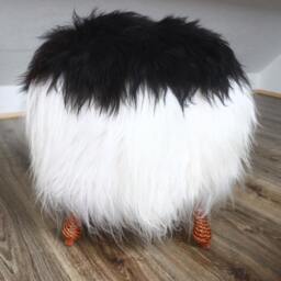 On Sale Wow Exclusive Luxury Real Icelandic Sheepskin Stool, Birch-Tree Stool, Bench, Chair, Pouf - thumbnail 4