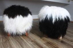 On Sale Wow Exclusive Luxury Real Icelandic Sheepskin Stool, Birch-Tree Stool, Bench, Chair, Pouf - thumbnail 1