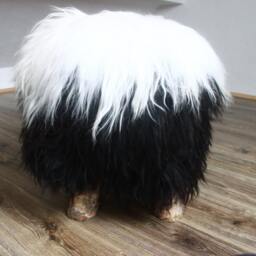 On Sale Wow Exclusive Luxury Real Icelandic Sheepskin Stool, Birch-Tree Stool, Bench, Chair, Pouf - thumbnail 3