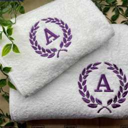Overstock Clearance - Embroidered Laurel Wreath Towel Monogrammed Gift - thumbnail 2