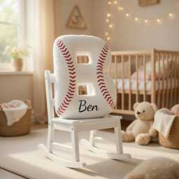 Personalized Baseball Letter Pillow, Initial Pillow With Name, Gift, Lover Player Fans Sports Gifts - thumbnail 4