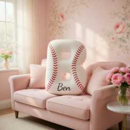 Personalized Baseball Letter Pillow, Initial Pillow With Name, Gift, Lover Player Fans Sports Gifts - thumbnail 3