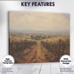 Misty Vineyard Track Rural Countryside Landscape Painting Canvas Wall Art Print Decor Picture Ready To Hang - thumbnail 1