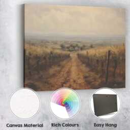 Misty Vineyard Track Rural Countryside Landscape Painting Canvas Wall Art Print Decor Picture Ready To Hang - thumbnail 2