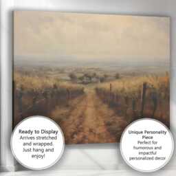 Misty Vineyard Track Rural Countryside Landscape Painting Canvas Wall Art Print Decor Picture Ready To Hang - thumbnail 3