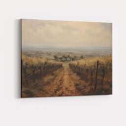 Misty Vineyard Track Rural Countryside Landscape Painting Canvas Wall Art Print Decor Picture Ready To Hang - thumbnail 4