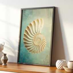 Spiral Of Tides - Nautilus Shell Art Print in Cream & Aqua, Coastal Ocean Inspired Wall Decor For Bathroom Or Bedroom - thumbnail 2
