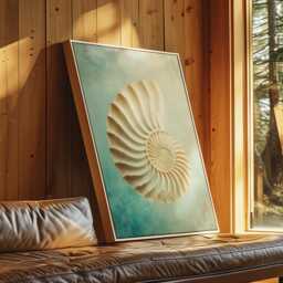 Spiral Of Tides - Nautilus Shell Art Print in Cream & Aqua, Coastal Ocean Inspired Wall Decor For Bathroom Or Bedroom - thumbnail 3