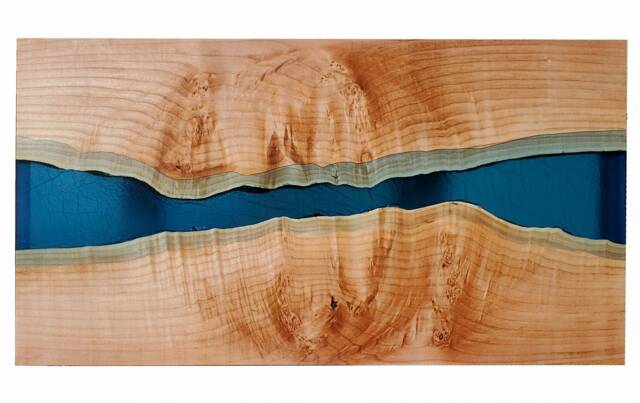 Live Edge Figured Maple Burl River Wall Art Piece Made With An Epoxy - image 1