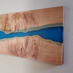 Live Edge Figured Maple Burl River Wall Art Piece Made With An Epoxy - thumbnail 4