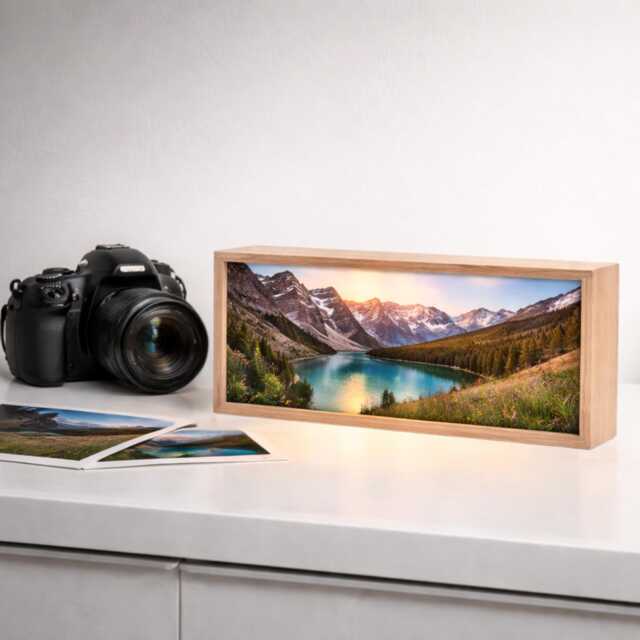 Personalized Photo Lightbox 40x20cm - Panoramic Led Light Frame Backlit Display Wooden Box Photographer Decor Gift - image 1