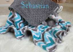 Personalized Minky Baby Blanket, Topaz Chevron, Shower Gift, Usa Handcrafted - thumbnail 1