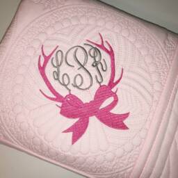 Personalized Baby Girl Quilt, Deer Antlers Embroidery, Heirloom Keepsake Blanket - thumbnail 2