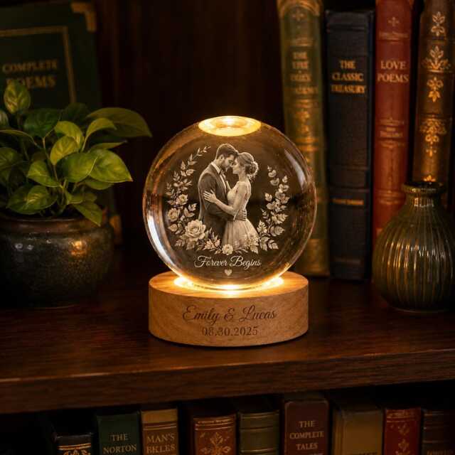 Custom Wedding Photo Crystal Ball Night Light, Personalized Couples Anniversary Gift, Romantic Keepsake For Wife Husband - image 1