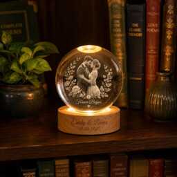 Custom Wedding Photo Crystal Ball Night Light, Personalized Couples Anniversary Gift, Romantic Keepsake For Wife Husband - thumbnail 1