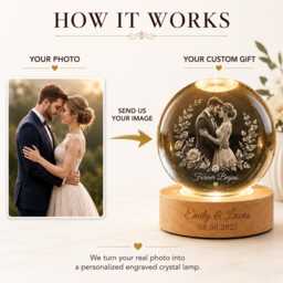 Custom Wedding Photo Crystal Ball Night Light, Personalized Couples Anniversary Gift, Romantic Keepsake For Wife Husband - thumbnail 2
