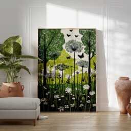 Green Meadow Poster - Butterfly Woodland Wall Art Botanical Forest Illustration - thumbnail 3