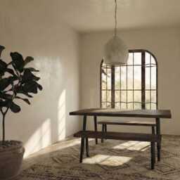 Solid Wood Dining Table & Bench Set - Rustic Farmhouse Furniture, Black Metal Legs - thumbnail 3