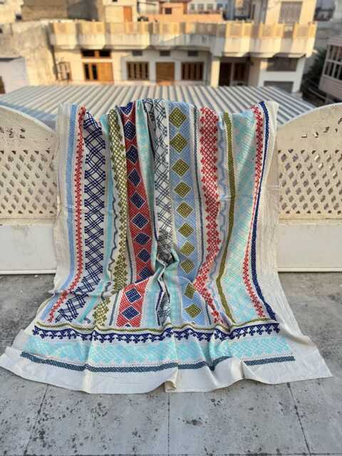 Traditional Hand-Embroidered Cotton Suzani Quilt - Artisan Bohemian Home Accent, Reversible Throw - image 1