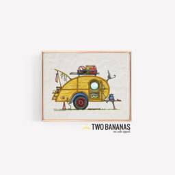 Teardrop Camper - Travel Trailer Van Vanlife Happy Art Print Whimsical Wall Decor Glamping - thumbnail 2