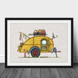 Teardrop Camper - Travel Trailer Van Vanlife Happy Art Print Whimsical Wall Decor Glamping - thumbnail 3