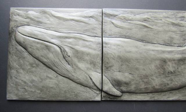 Blue Whale Relief Sculpture Handmade Concrete Art Tile, Limited Edition - image 1