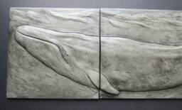 Blue Whale Relief Sculpture Handmade Concrete Art Tile, Limited Edition