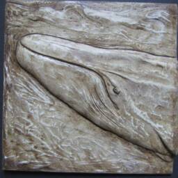 Blue Whale Relief Sculpture Handmade Concrete Art Tile, Limited Edition - thumbnail 4