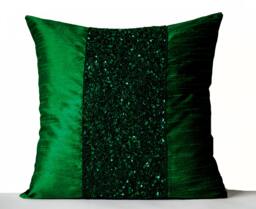 Emerald Green Pillow Cover, Silk Pillows, Sequin Throw Pillow, D??cor - thumbnail 1