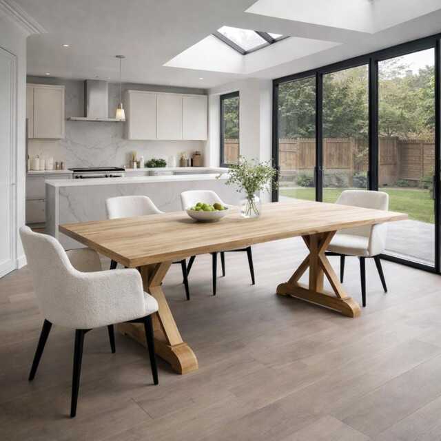 Hardwood Solid Oak Dining Table With Wooden Farmhouse Legs - Industrial Rustic Handmade Kitchen 042 - image 1