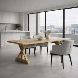 Hardwood Solid Oak Dining Table With Wooden Farmhouse Legs - Industrial Rustic Handmade Kitchen 042 - thumbnail 3