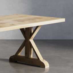 Hardwood Solid Oak Dining Table With Wooden Farmhouse Legs - Industrial Rustic Handmade Kitchen 042 - thumbnail 4