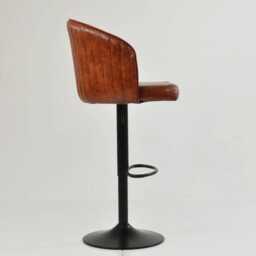 Vintage Brown Faux Leather Bar Stool - Adjustable Swivel Breakfast With Backrest, Industrial Black Base - thumbnail 3