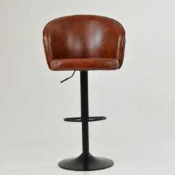 Vintage Brown Faux Leather Bar Stool - Adjustable Swivel Breakfast With Backrest, Industrial Black Base