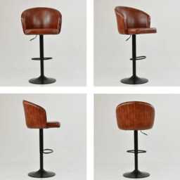 Vintage Brown Faux Leather Bar Stool - Adjustable Swivel Breakfast With Backrest, Industrial Black Base - thumbnail 4