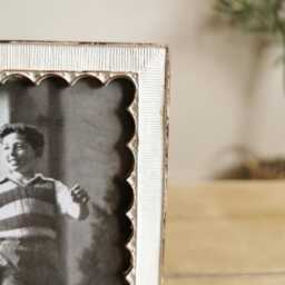 Distressed Vintage Style White Metal Photo Frame With A Scalloped Edge, Small Rustic Picture - thumbnail 3