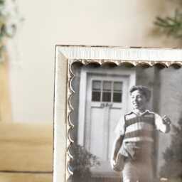 Distressed Vintage Style White Metal Photo Frame With A Scalloped Edge, Small Rustic Picture - thumbnail 2