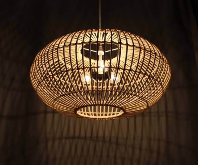 Handwoven Rattan Pendant Light, Ellipse-Shaped Lampshade Width 19.7 - image 1