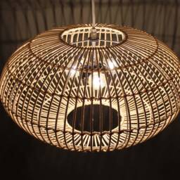 Handwoven Rattan Pendant Light, Ellipse-Shaped Lampshade Width 19.7 - thumbnail 2