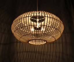 Handwoven Rattan Pendant Light, Ellipse-Shaped Lampshade Width 19.7
