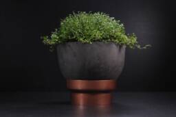 Spherical Charcoal Concrete Bowl Set, Core Orb Copper Stand, Eruption Focal Point - Volcano Collection