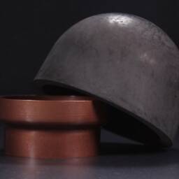 Spherical Charcoal Concrete Bowl Set, Core Orb Copper Stand, Eruption Focal Point - Volcano Collection - thumbnail 3