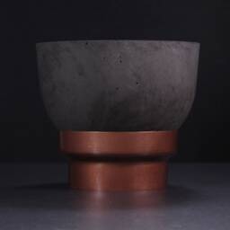 Spherical Charcoal Concrete Bowl Set, Core Orb Copper Stand, Eruption Focal Point - Volcano Collection - thumbnail 2