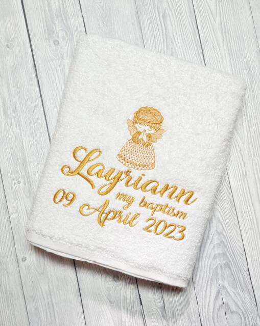 Personalized Baptism Towel, Custom Embroidered Angel, Christening Keepsake, Religious Ceremony Gift, Baby Dedication Present - image 1