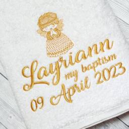 Personalized Baptism Towel, Custom Embroidered Angel, Christening Keepsake, Religious Ceremony Gift, Baby Dedication Present - thumbnail 2