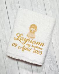 Personalized Baptism Towel, Custom Embroidered Angel, Christening Keepsake, Religious Ceremony Gift, Baby Dedication Present - thumbnail 1
