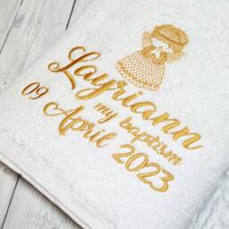 Personalized Baptism Towel, Custom Embroidered Angel, Christening Keepsake, Religious Ceremony Gift, Baby Dedication Present - thumbnail 3