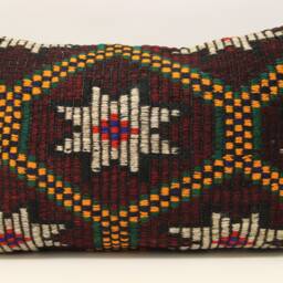 Turkish Kilim Pillow Cover 16x24, Vintage Wool Lumbar Cushion - thumbnail 2
