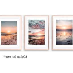 Set Of 3 Beach Prints, Bedroom Wall Art, Pink Sunset Sunrise Print, Posters, Living Room Prints - thumbnail 2