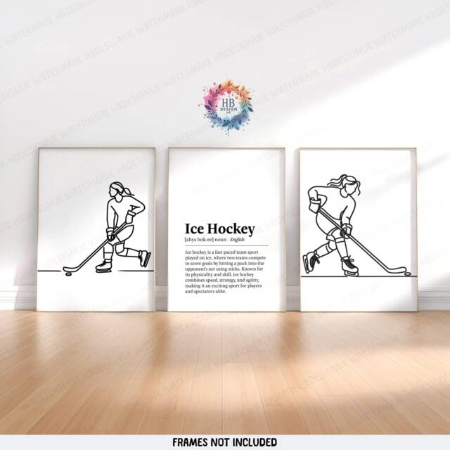 Minimal Ice Hockey Prints - Set Of 3 Posters - Line Drawing Wall Art Girls Bedroom Decor Player Gifts Kids Room - image 1